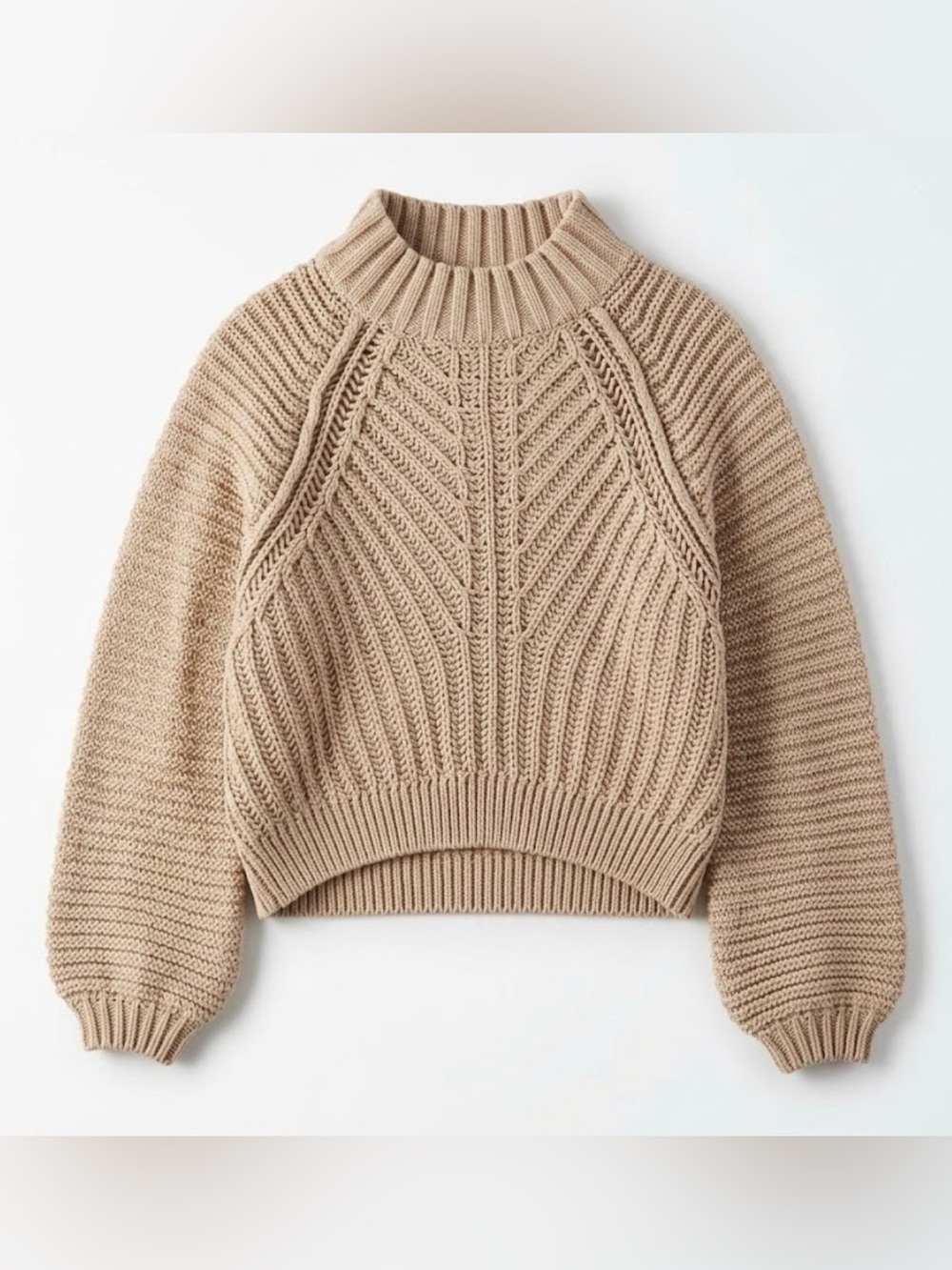 Free People Chunky Cable Turtleneck Sweater in Beige - Size Medium